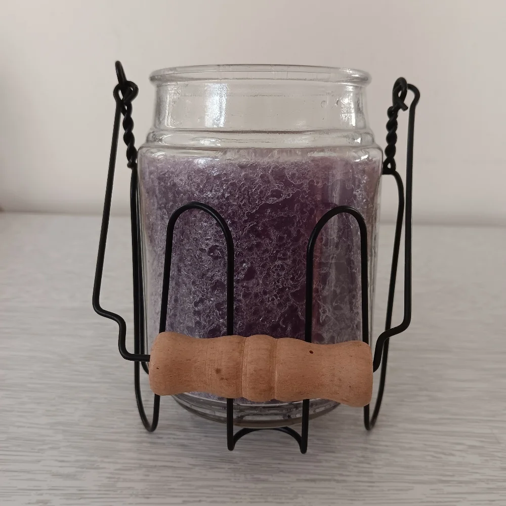 Vintage Black Metal Wire Candle Holder With Wood Handle For Jar Candles